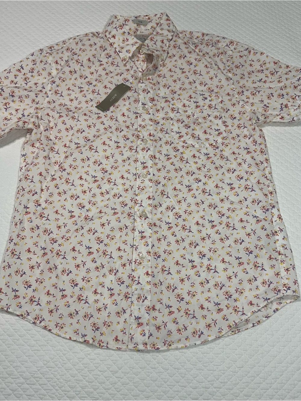 Men's Floral Short-Sleeve Button-Up Shirt - White with Multicolor Print
